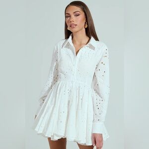 AKIRA White Eyelet Long-Sleeve Mini Dress